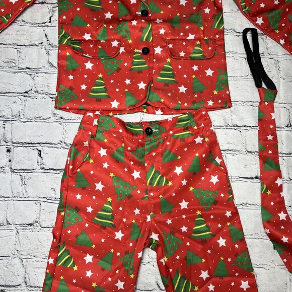 Boys 3-piece Ugly Christmas Suit Jacket Pants Tie Red Trees Small Halloween READ - Picture 5 of 10